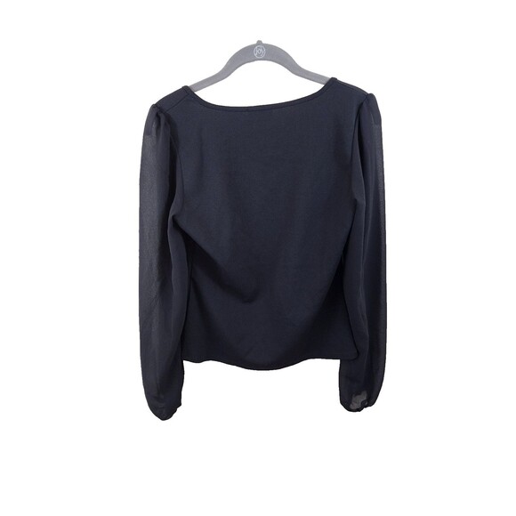 Petite Assembly Womens SP Black Semi Sheer Long Sleeve Square Neck Blouse - Picture 2 of 5